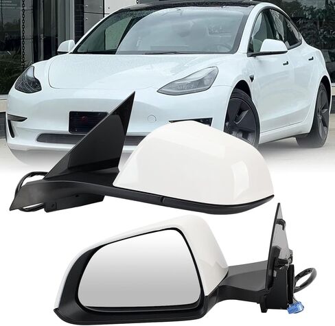 مرآة جانبية للسائق الأيسر متوافقة مع طراز Tesla 3 2017-2023 بديل 1592031-00-E، 159203100E ذاكرة تسخين الطاقة 13 دبابيس (أبيض) in Kuwait
