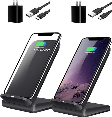 Wireless Charging Stand, 20W Fast Charging Stand with QC3.0 Adapter for Samsung Galaxy S24/S24+/S24 Ultra/S23/S22/S21/S20/S10/Note, for iPhone 15/15 Pro/15 Pro Max/14/14 Pro Max, and More. (1 Pack) in Kuwait