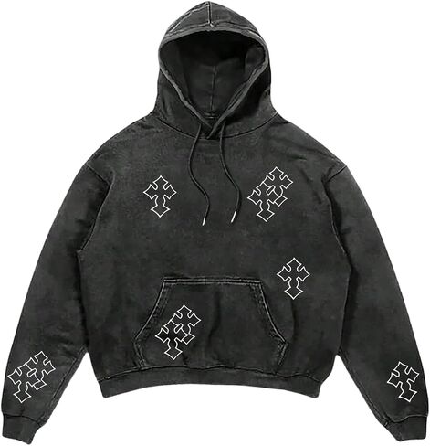 Men's Cross Graphic Hoodie Gothic Sweatshirts Vintage Long Sleeve Hooded Retro Pullovers Tops with Pockets Streewear in Saudi Arabia
