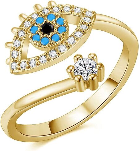 Womens Blue Evil Eye CZ Stone Adjustable Rose Gold Plated Open Rings in Saudi Arabia