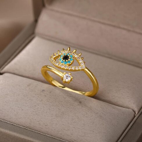 Womens Blue Evil Eye CZ Stone Adjustable Rose Gold Plated Open Rings in Saudi Arabia