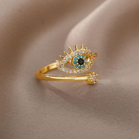 Womens Blue Evil Eye CZ Stone Adjustable Rose Gold Plated Open Rings in Saudi Arabia