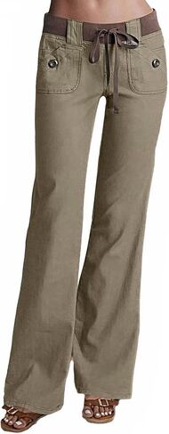 Flamingals Low Rise Cargo Wide Leg Pants for Women Drawstring Flap Pockets Y2K Bow Tie Casual Flare Pants in Kuwait