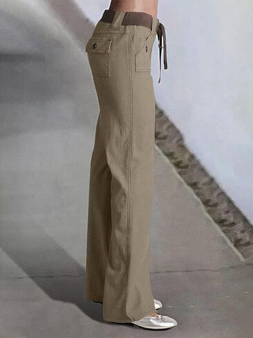 Flamingals Low Rise Cargo Wide Leg Pants for Women Drawstring Flap Pockets Y2K Bow Tie Casual Flare Pants in Kuwait