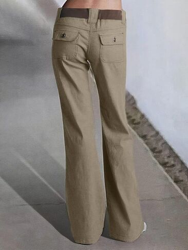 Flamingals Low Rise Cargo Wide Leg Pants for Women Drawstring Flap Pockets Y2K Bow Tie Casual Flare Pants in Kuwait