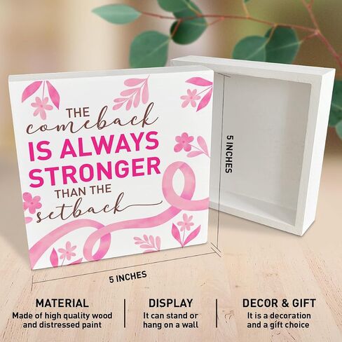 Breast Cancer Awareness Gifts for Women, Breast Cancer Warrior Support Gifts, Breast Cancer Survivor Fighter Gifts for Woman Mom Daughter, The Comeback Is Always Stronger, Wooden Box Sign in Saudi Arabia