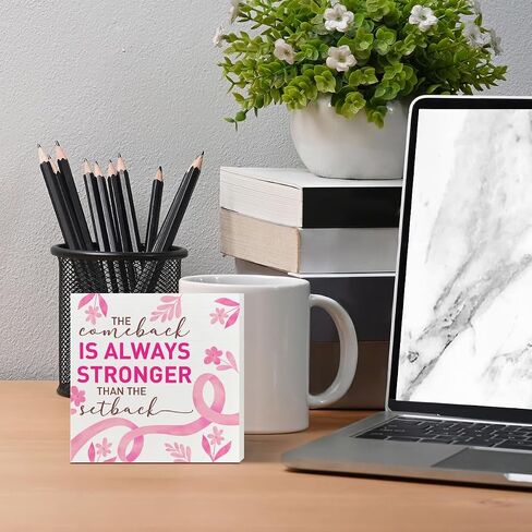Breast Cancer Awareness Gifts for Women, Breast Cancer Warrior Support Gifts, Breast Cancer Survivor Fighter Gifts for Woman Mom Daughter, The Comeback Is Always Stronger, Wooden Box Sign in Saudi Arabia