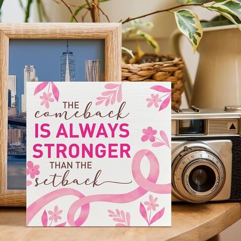 Breast Cancer Awareness Gifts for Women, Breast Cancer Warrior Support Gifts, Breast Cancer Survivor Fighter Gifts for Woman Mom Daughter, The Comeback Is Always Stronger, Wooden Box Sign in Saudi Arabia