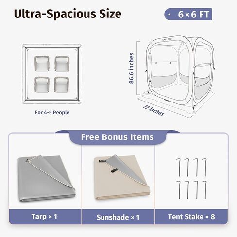 East Oak TPU Clear Sport Tent - 50L*50W*68.9H في الهواء الطلق طويل القامة منبثقة خيمة فقاعة مع أشعة الشمس حماية Sunshade و Waterproof For 1-2 ، قرون مستقرة للعوامل الجوية المستقرة للأحداث الرياضية ، صيد الأسماك in Kuwait