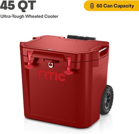RTIC 45 QT Wheeled Ultra-Tough Cooler Hard Insulated Portable Ice Chest Box for Beach, Drink, Beverage, Camping, Picnic, Fishing, Boat, Barbecue, Rotomolded Construction in Saudi Arabia
