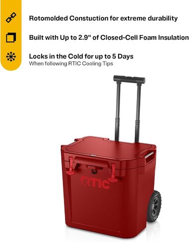 RTIC 45 QT Wheeled Ultra-Tough Cooler Hard Insulated Portable Ice Chest Box for Beach, Drink, Beverage, Camping, Picnic, Fishing, Boat, Barbecue, Rotomolded Construction in Saudi Arabia