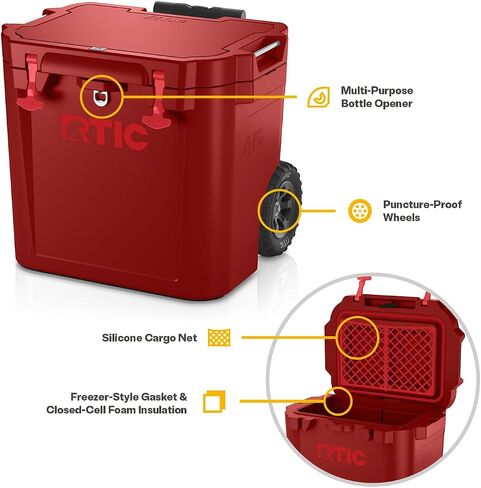 RTIC 45 QT Wheeled Ultra-Tough Cooler Hard Insulated Portable Ice Chest Box for Beach, Drink, Beverage, Camping, Picnic, Fishing, Boat, Barbecue, Rotomolded Construction in Saudi Arabia