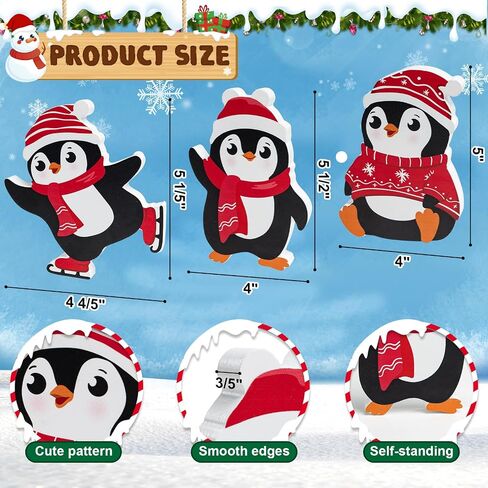 COCHIE Penguin Christmas Decorations Indoor, Cute Penguins Winter Tiered Tray Decor Set of 3, Wooden Penguin Blocks Xmas Table Decoration for Party Home Office Shelf Door (Red) in Saudi Arabia