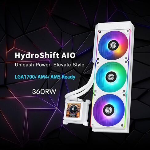 Lian Li Hydroshift 360 AIO - Pre-Installed 3 x ARGB Fans - Side-Mounted Coolant Pathway - 2.88" LCD Screen - 480 × 480 Resolution - Captured Screenshots or Recorded Videos - White (HSLCD36RW) in Saudi Arabia