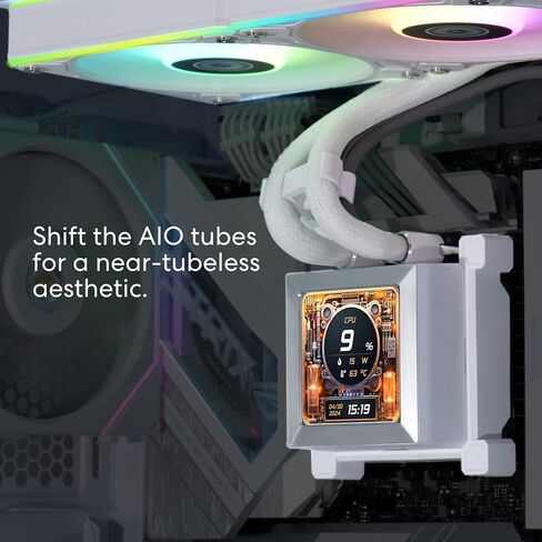 Lian Li Hydroshift 360 AIO - Pre-Installed 3 x ARGB Fans - Side-Mounted Coolant Pathway - 2.88" LCD Screen - 480 × 480 Resolution - Captured Screenshots or Recorded Videos - White (HSLCD36RW) in Saudi Arabia