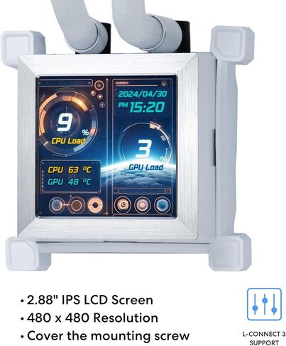 Lian Li Hydroshift 360 AIO - Pre-Installed 3 x ARGB Fans - Side-Mounted Coolant Pathway - 2.88" LCD Screen - 480 × 480 Resolution - Captured Screenshots or Recorded Videos - White (HSLCD36RW) in Saudi Arabia