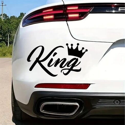قطعتان من ملصقات الفينيل Crown King مقاس 5.91 بوصة × 3.35 بوصة لمصد السيارة والدراجات النارية والنوافذ والكمبيوتر المحمول وصندوق الأدوات - تصميم ملكي ماجيستي، ملصق سيارة متين ومقاوم للماء | #AZ65 (أسود) in Kuwait