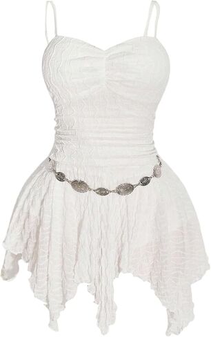 Women's Plus Size Textured Cami Dress Y2k Ruched Asymmetrical Hem A Line Mini Dresses in Saudi Arabia