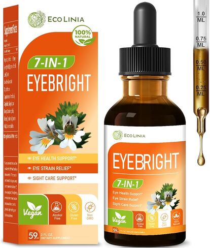 قطرة صحة العين مع عشبة ييبرايت (Euphrasia Officinalis)، مكمل لدعم الرؤية والعين، تركيبة الكل في 1 مع مستخلص لوتين زياكسانثين والتوت الأزرق - تؤخذ صبغة سائلة عن طريق الفم. 2 أوقية in Saudi Arabia