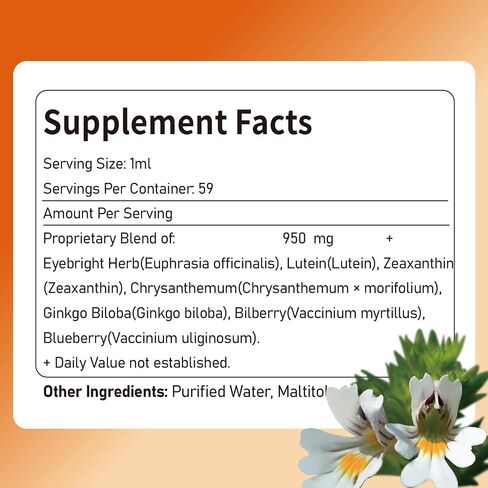 قطرة صحة العين مع عشبة ييبرايت (Euphrasia Officinalis)، مكمل لدعم الرؤية والعين، تركيبة الكل في 1 مع مستخلص لوتين زياكسانثين والتوت الأزرق - تؤخذ صبغة سائلة عن طريق الفم. 2 أوقية in Saudi Arabia
