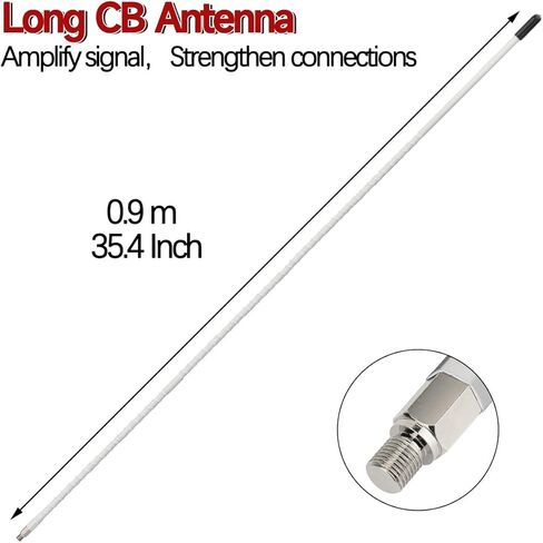 CB Radio Antenna 27MHz Whip Fiberglass CB Antenna Kit 1000 Watt High Gain Long Range White 2’ Foot Car Mobile Radio Handheld CB Radio in Kuwait