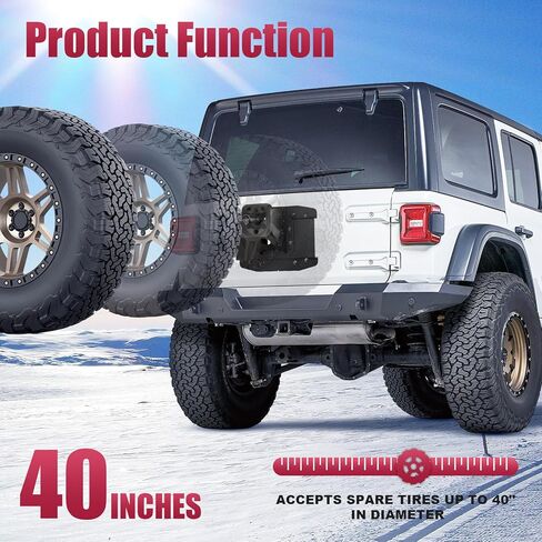 Adjustable Spare Tire Carrier up to 40 inches Tire Compatible with 1987-2006 Jeep Wrangler TJ YJ LJ Heavy Duty Spare Tire Rack Spare Wheel Lift Holder Mount Base Relocation Elevation, Black in Saudi Arabia