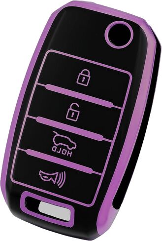 غطاء حافظة مفتاح Kia Key Fob، غطاء حافظة مفتاح TPU يناسب Kia Forte Optima Rio Rondo Sorento Sedona Soul Sportage Hyundai Accent Elantra ملحقات السيارة حامل مفتاح ذكي، أرجواني أسود in Kuwait