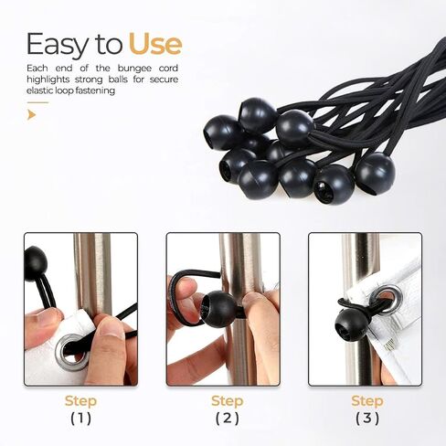 15 Inch 50 Pack Black Premium Bungee Cords with Balls,Versatile Ball Bungee Cords and Bungee Straps Set,UV Resistant in Saudi Arabia