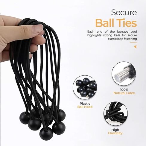 15 Inch 50 Pack Black Premium Bungee Cords with Balls,Versatile Ball Bungee Cords and Bungee Straps Set,UV Resistant in Saudi Arabia