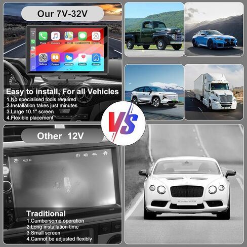 شاشة Carplay للسيارة ، 10.1 بوصة شاشة لمس استريو محمولة للسيارة اللمسات لسيارات Apple Carplay و Android مع كاميرا Cam/HD Cam/HD/GPS الملاحة/المرآة/Siri/Bt/Aux/Car Audio Actives in Kuwait