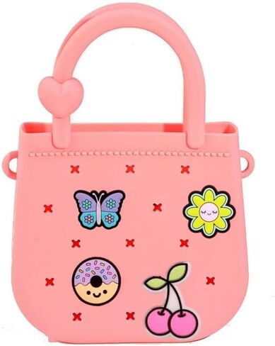 Mini Silicone Tote Bag, Rubber Beach Tote with Adjustable Strap &25pcs Cute Decorations for Little Girl & Woman in Kuwait