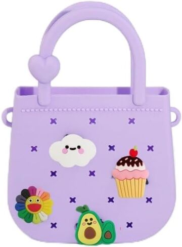 Mini Silicone Tote Bag, Rubber Beach Tote with Adjustable Strap &25pcs Cute Decorations for Little Girl & Woman in Kuwait