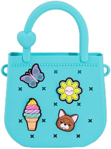 Mini Silicone Tote Bag, Rubber Beach Tote with Adjustable Strap &25pcs Cute Decorations for Little Girl & Woman in Kuwait
