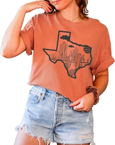 Texas T-Shirt for Men, Women, Unisex - Lone Star State Graphic Tee - Retro Looked Short Sleeve Crew Neck Top - 100% Cotton in Kuwait