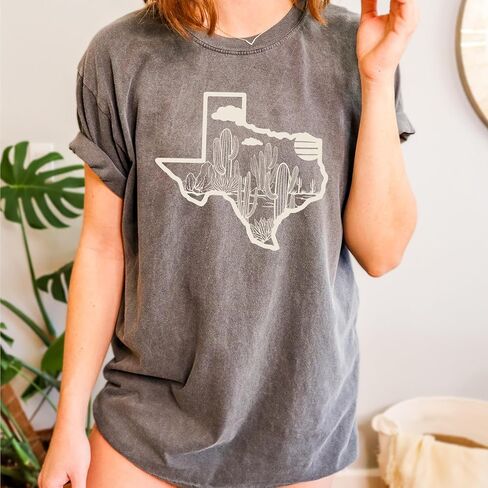 Texas T-Shirt for Men, Women, Unisex - Lone Star State Graphic Tee - Retro Looked Short Sleeve Crew Neck Top - 100% Cotton in Kuwait
