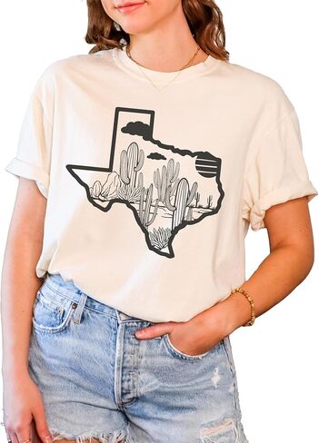 Texas T-Shirt for Men, Women, Unisex - Lone Star State Graphic Tee - Retro Looked Short Sleeve Crew Neck Top - 100% Cotton in Kuwait