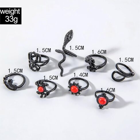11pcs Gothic Black Stackable Rings Set Punk Dark Lotus Flower Red Stone Retro Hollow Carved Palace Style Knuckle Joint Rings Jewelry for Women in Saudi Arabia