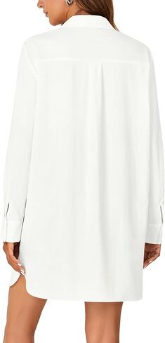 LYANER Women's Button Down Shirt Dresses Collared Long Sleeve Slit Tunic Blouse Tops with Pockets in Kuwait