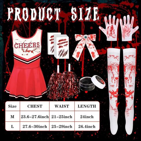 Halloween Zombie Cheerleader Costume Set Pantyhose Poms Stickers Fake Blood Gel Gloves Bow Hairpin Halloween Party in Saudi Arabia