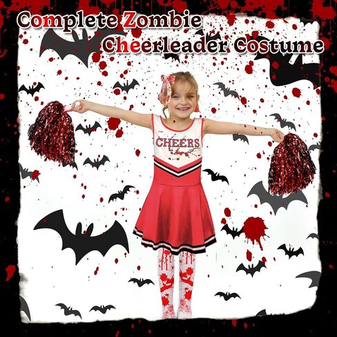 Halloween Zombie Cheerleader Costume Set Pantyhose Poms Stickers Fake Blood Gel Gloves Bow Hairpin Halloween Party in Saudi Arabia