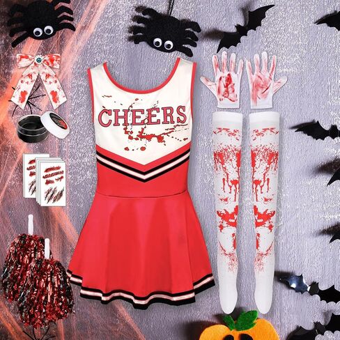 Halloween Zombie Cheerleader Costume Set Pantyhose Poms Stickers Fake Blood Gel Gloves Bow Hairpin Halloween Party in Saudi Arabia