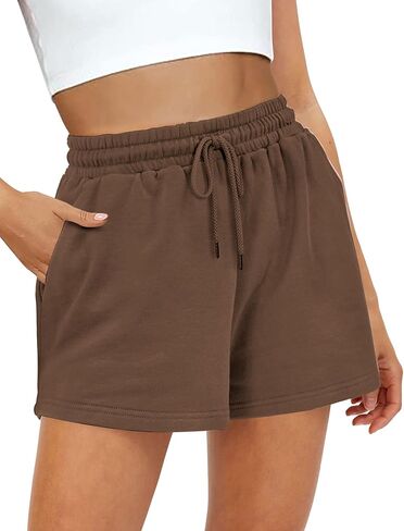 شورتات العرق النسائية Sweatshorts الصيف صالة القطن الرباط لطيف الصوف السراويل مع جيوب رياضية الجري النشطة مطاطا جيرسي الفرنسية تيري السراويل 2025 المرأة القماش Sweatpants القهوة العصرية in Saudi Arabia