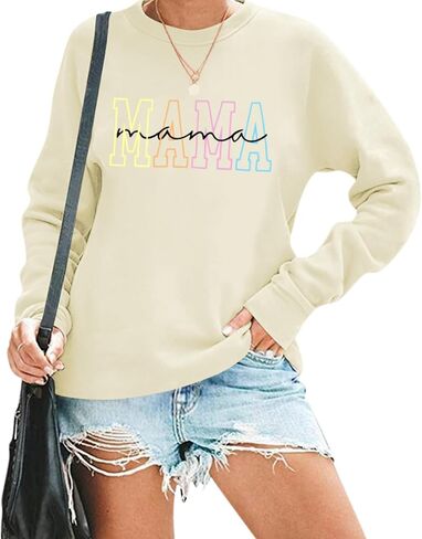 Mama Sweatshirts for Women Funny Mom Life Graphic Letter Print Long Sleeve Crewneck Shirt Loose Hoodies Pullover Tops in Saudi Arabia