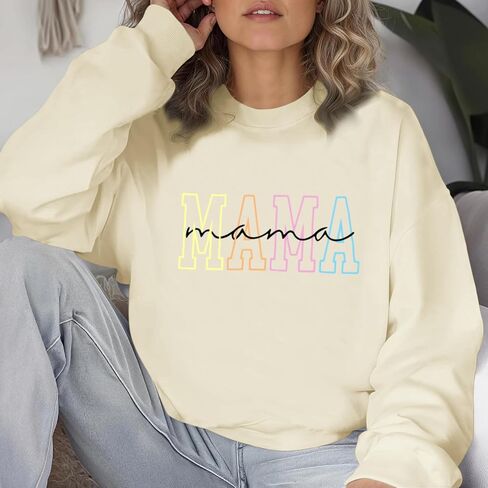 Mama Sweatshirts for Women Funny Mom Life Graphic Letter Print Long Sleeve Crewneck Shirt Loose Hoodies Pullover Tops in Saudi Arabia