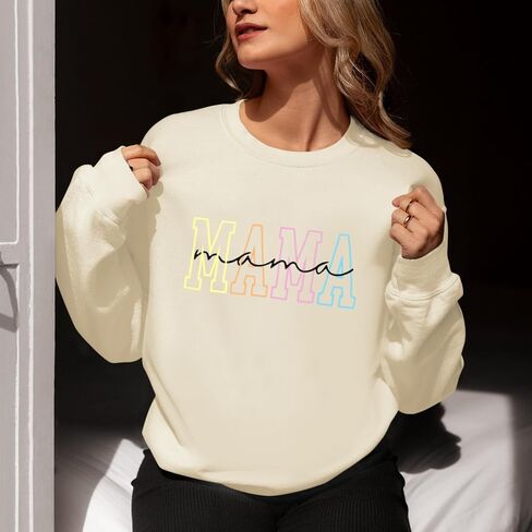 Mama Sweatshirts for Women Funny Mom Life Graphic Letter Print Long Sleeve Crewneck Shirt Loose Hoodies Pullover Tops in Saudi Arabia