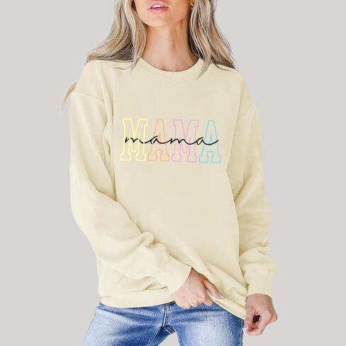 Mama Sweatshirts for Women Funny Mom Life Graphic Letter Print Long Sleeve Crewneck Shirt Loose Hoodies Pullover Tops in Saudi Arabia