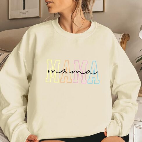 Mama Sweatshirts for Women Funny Mom Life Graphic Letter Print Long Sleeve Crewneck Shirt Loose Hoodies Pullover Tops in Saudi Arabia
