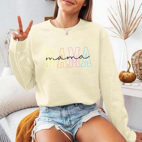 Mama Sweatshirts for Women Funny Mom Life Graphic Letter Print Long Sleeve Crewneck Shirt Loose Hoodies Pullover Tops in Saudi Arabia