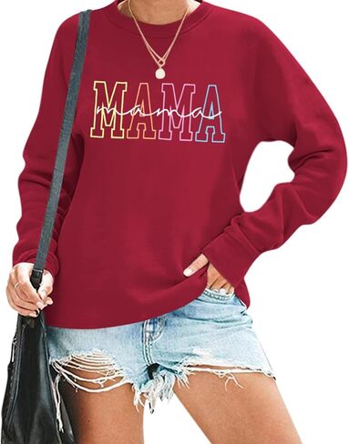 Mama Sweatshirts for Women Funny Mom Life Graphic Letter Print Long Sleeve Crewneck Shirt Loose Hoodies Pullover Tops in Saudi Arabia