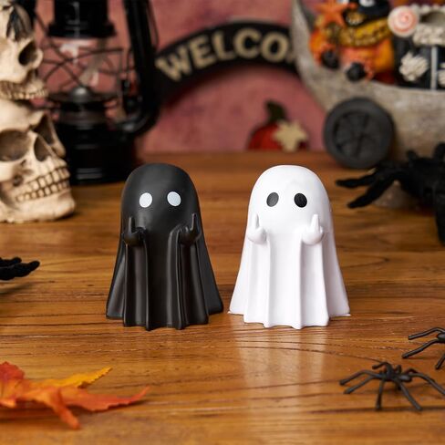 Halloween Pumpkin Figurine Decor - Spooky Resin Finger Statue Ghost Figures for Home Decorations, Cute Resin Statue Ghost Decor, Spooky Ghost for Table Centerpieces Shelf Mantel Display in Saudi Arabia
